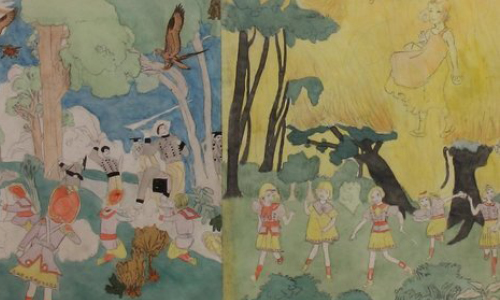 Henry Darger. Carbon transfer, watercolor and pencil on pierced paper.