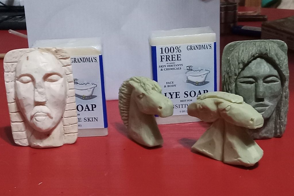 Photo of four soap sculptures made by Roman Villarreal